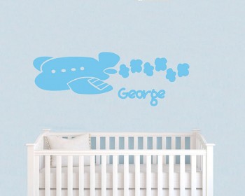 Plane Clouds Customized Name Vinyl Decal For Nursery